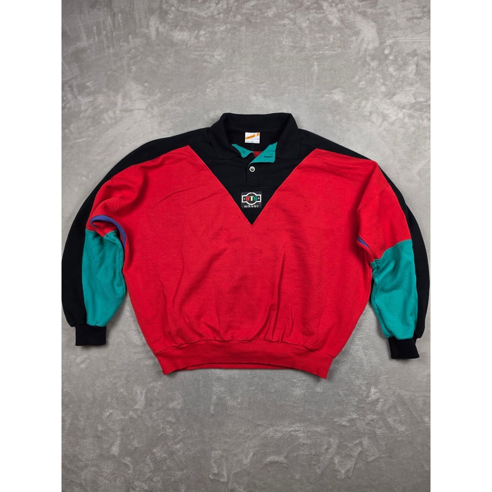 Vintage Maser Austria Sweatshirt Mens 44 Red Colorblock UT6 Pullover Polo *Read